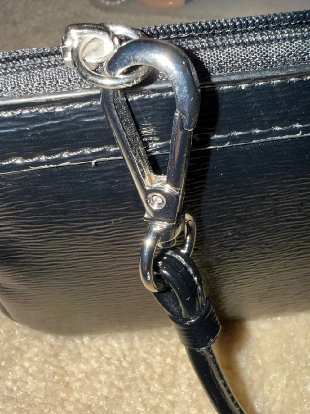 NWT DKNY Black Patent Wristlet with Strap and silver hardware